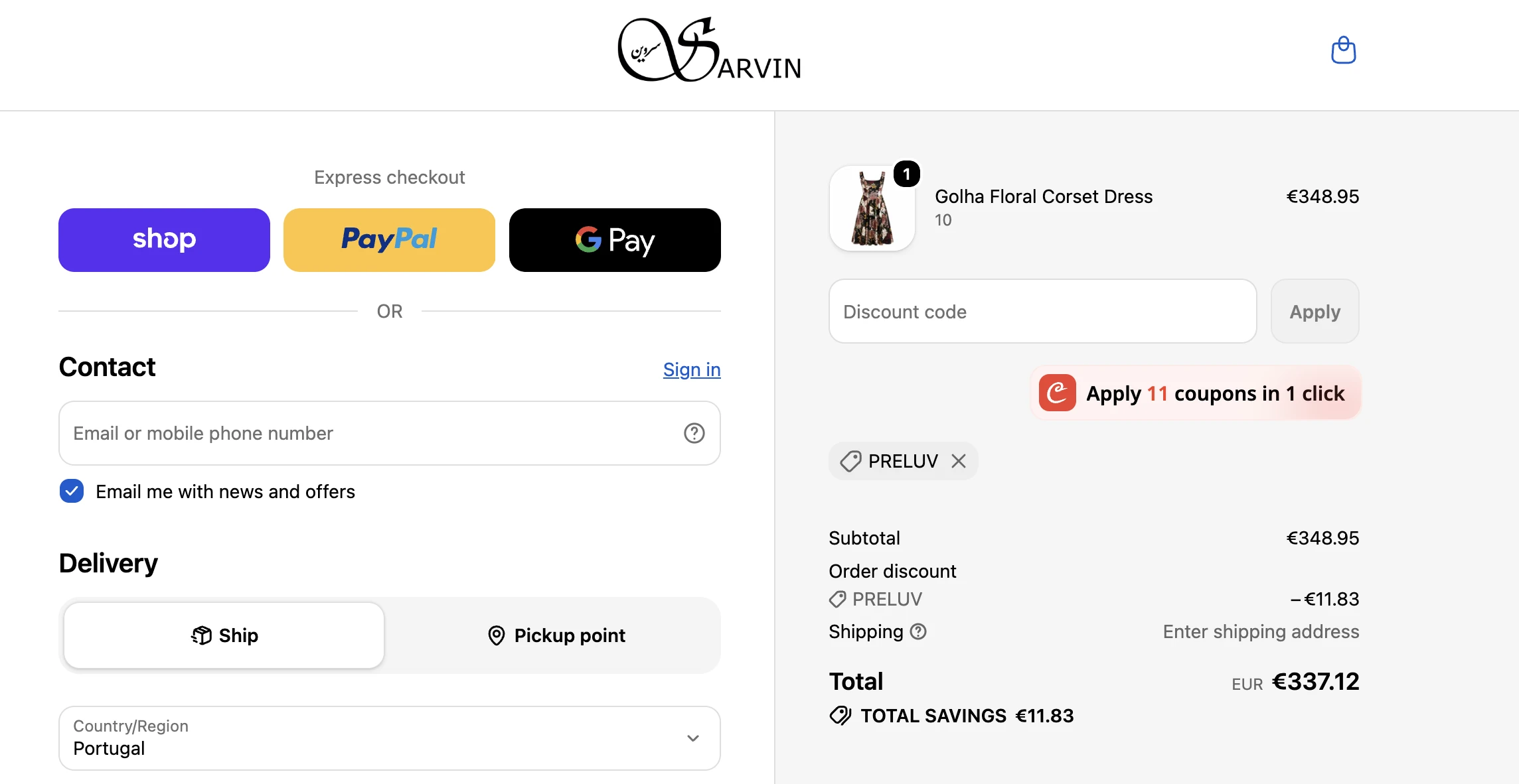 Use Discount Code PRELUV for £10 OFF Sitewide at sarvin.co.uk